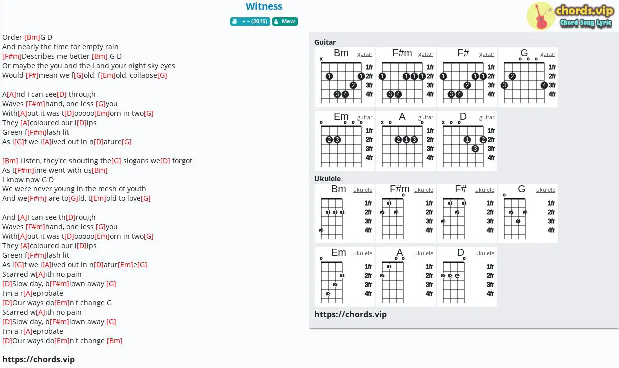 Chord Witness Mew Tab Song Lyric Sheet Guitar Ukulele Chordsvip 