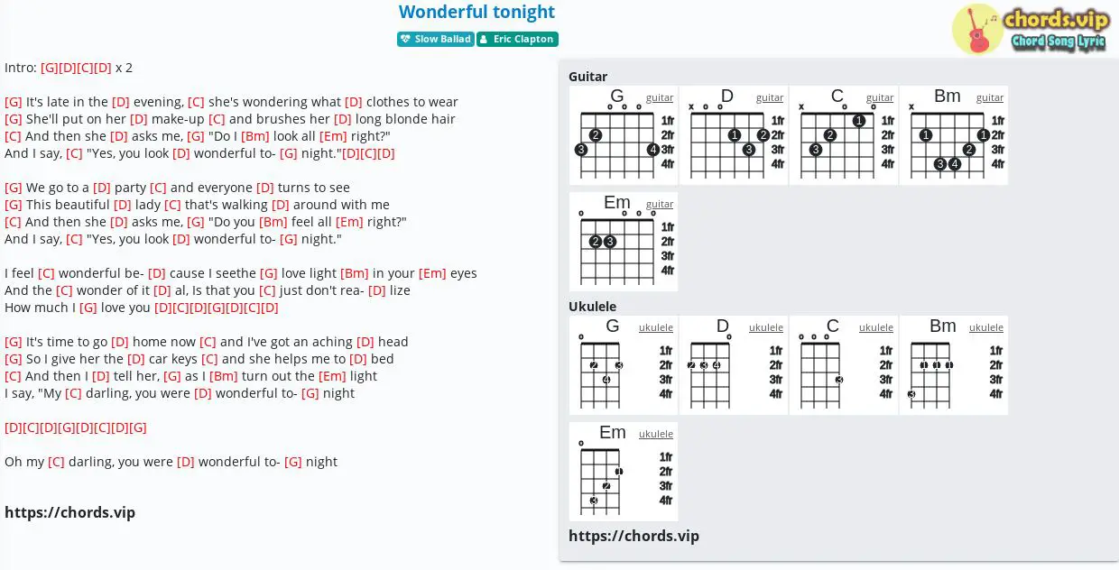chords to you look wonderful tonight