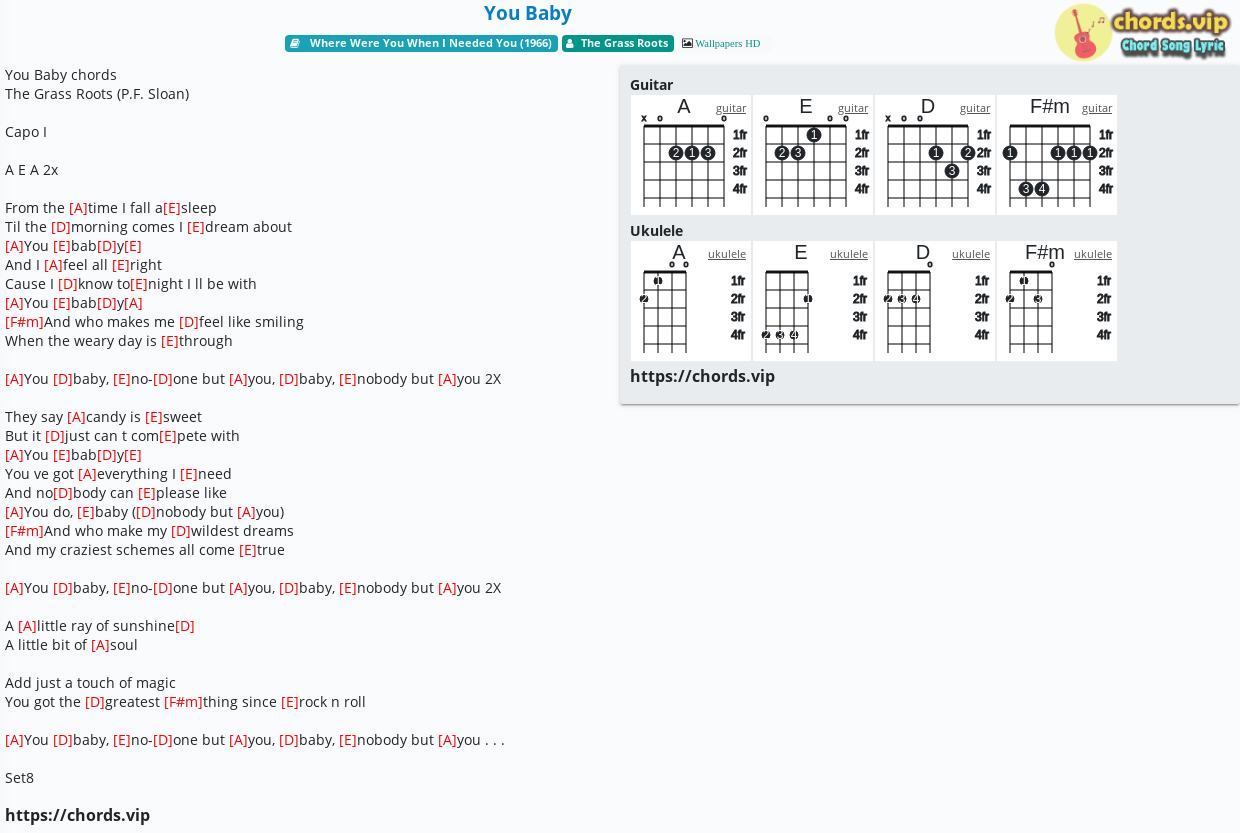 Chord You Baby The Grass Roots Tab Song Lyric Sheet Guitar Ukulele Chords Vip