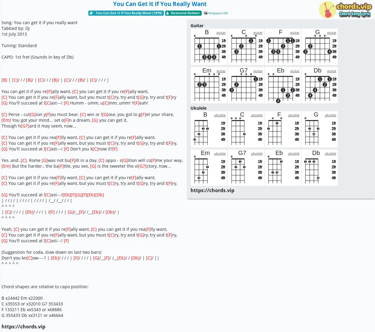 Chord: You Can Get It If You Really Want - tab, song lyric, sheet ...