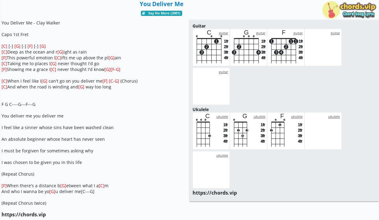 Chord You Deliver Me Clay Walker Selah Tab Song Lyric Sheet Guitar Ukulele Chords Vip
