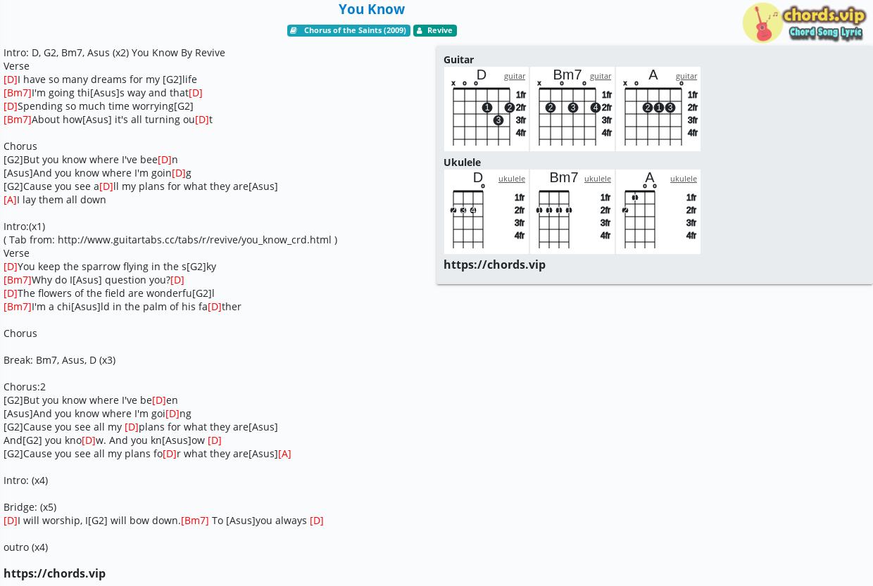 Chord You Know Revive Tab Song Lyric Sheet Guitar Ukulele Chords Vip