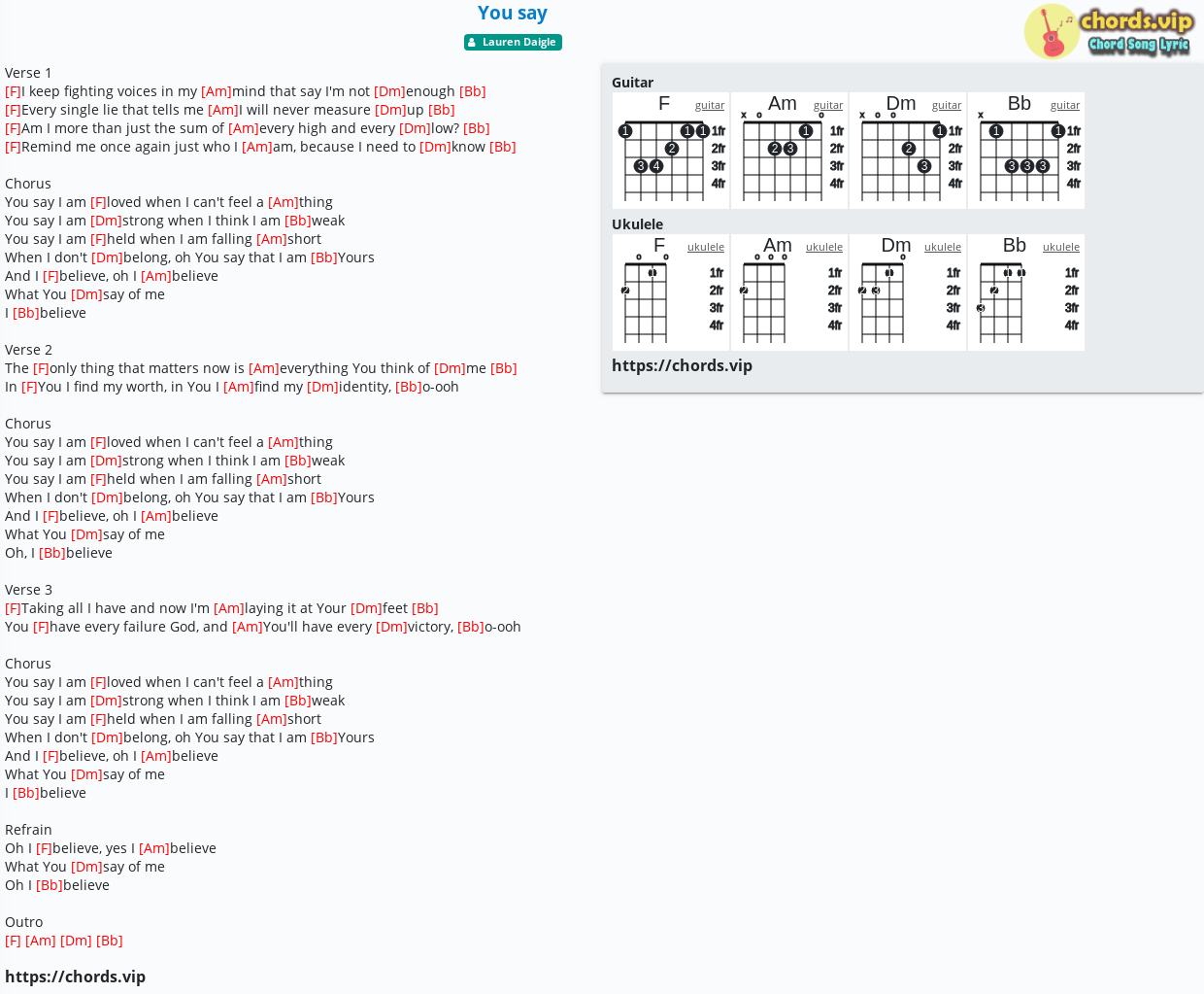 Chord You Say Tab Song Lyric Sheet Guitar Ukulele Chords vip