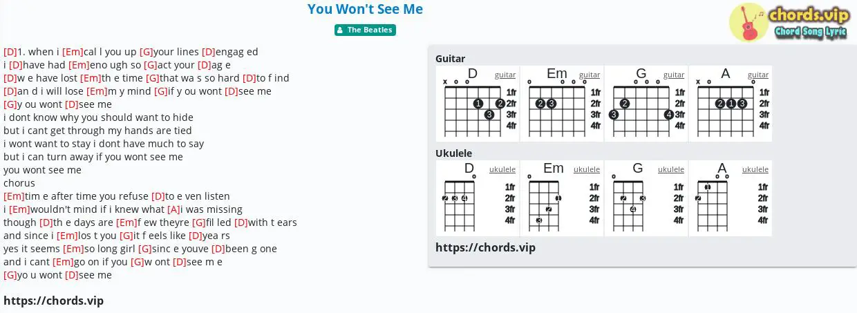 Chord You Won T See Me Tab Song Lyric Sheet Guitar Ukulele Chords Vip