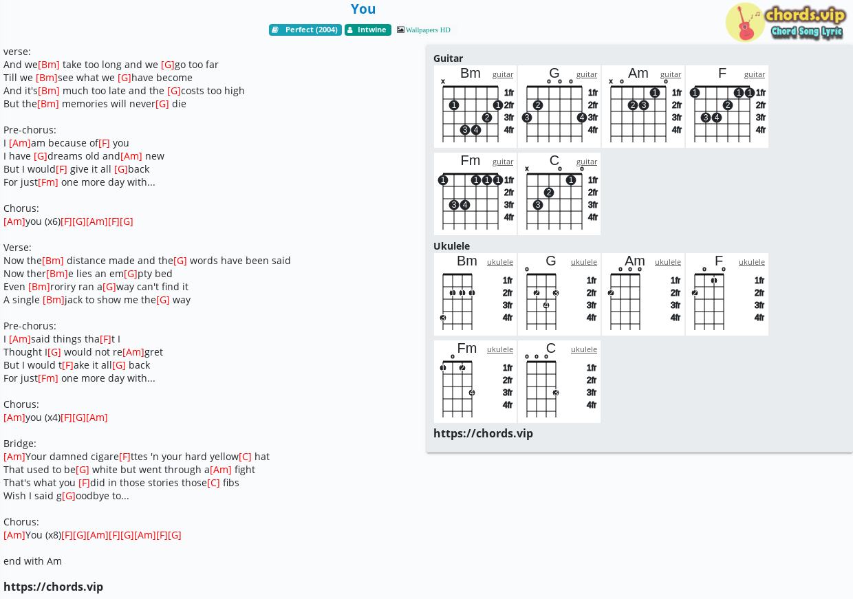 Chord You Intwine Tab Song Lyric Sheet Guitar Ukulele Chordsvip