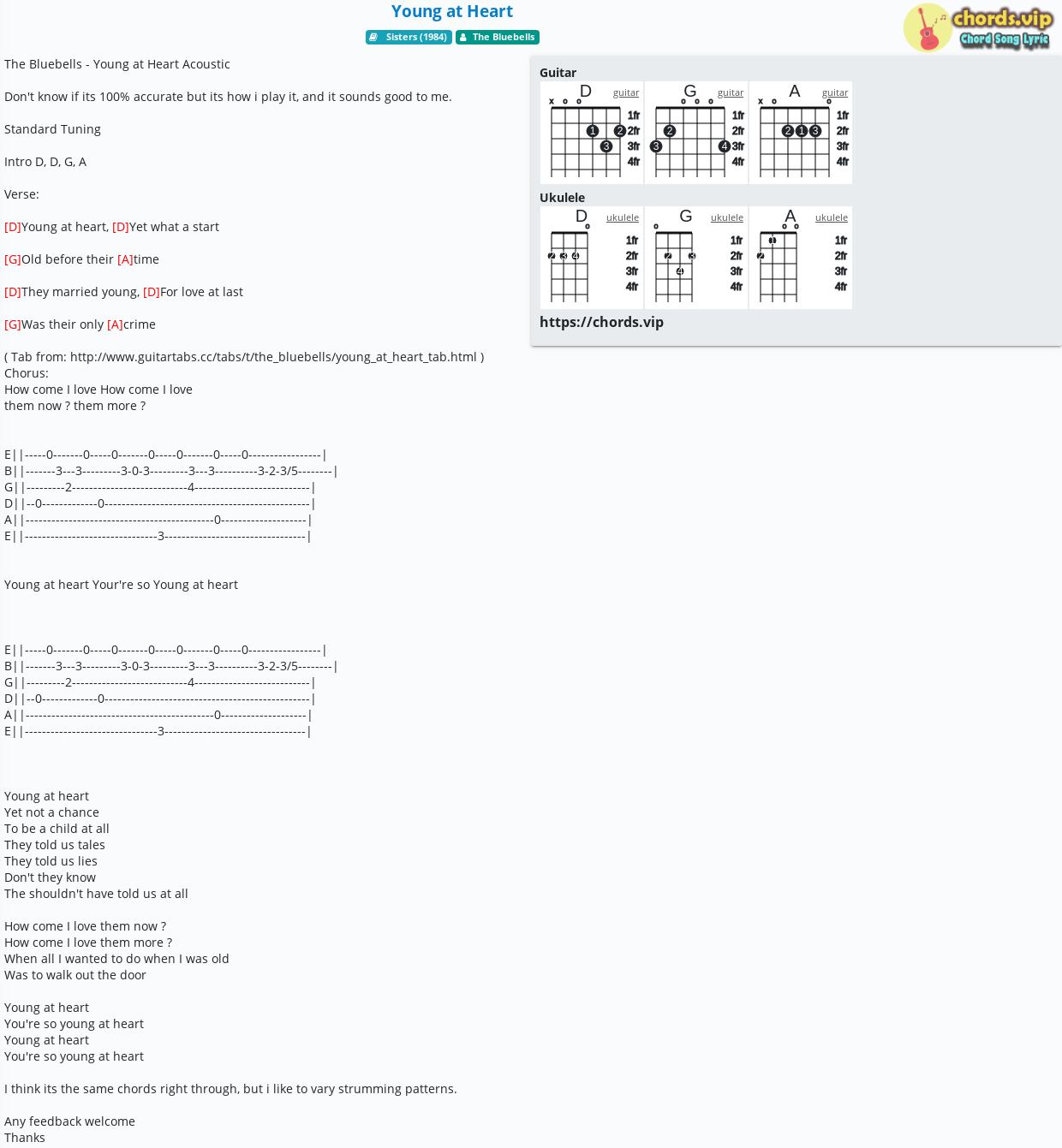 Chord Young At Heart The Bluebells Tab Song Lyric Sheet Guitar Ukulele Chords Vip