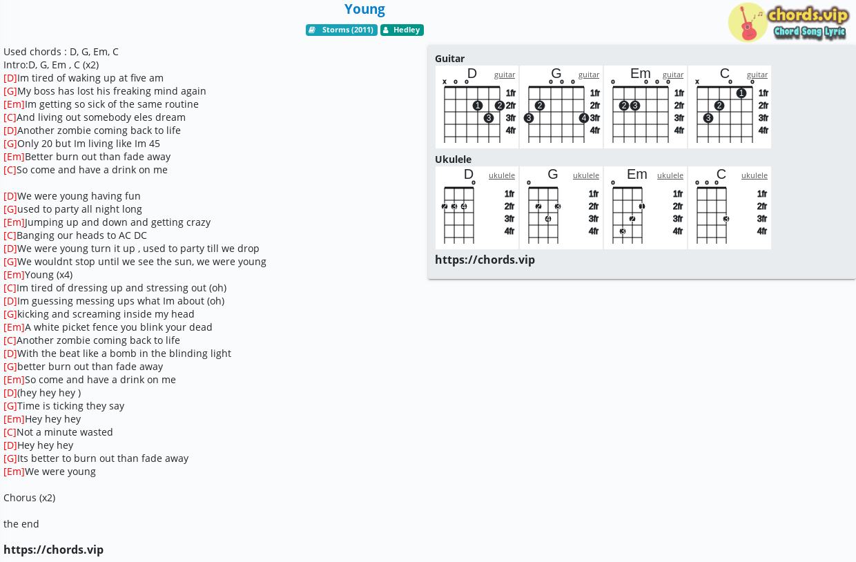 Chord Young Hedley Tab Song Lyric Sheet Guitar Ukulele Chords Vip