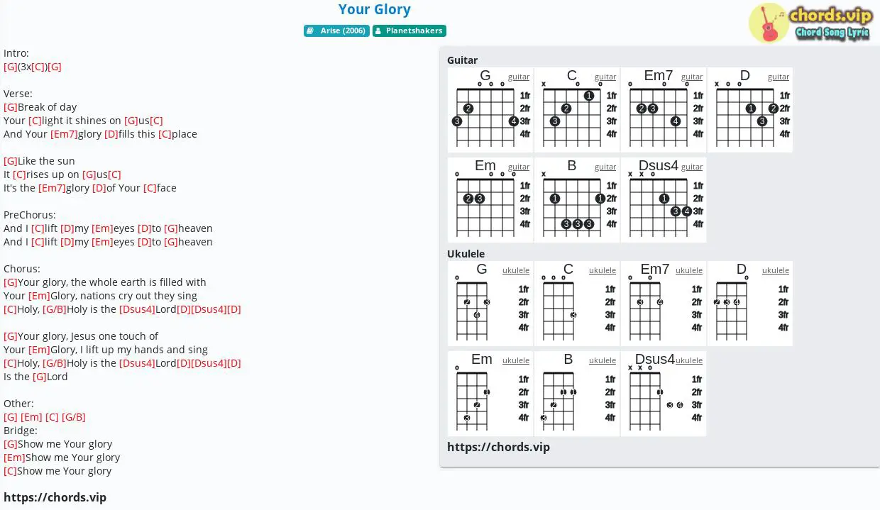 Chord Your Glory Planetshakers Tab Song Lyric Sheet Guitar Ukulele Chords Vip