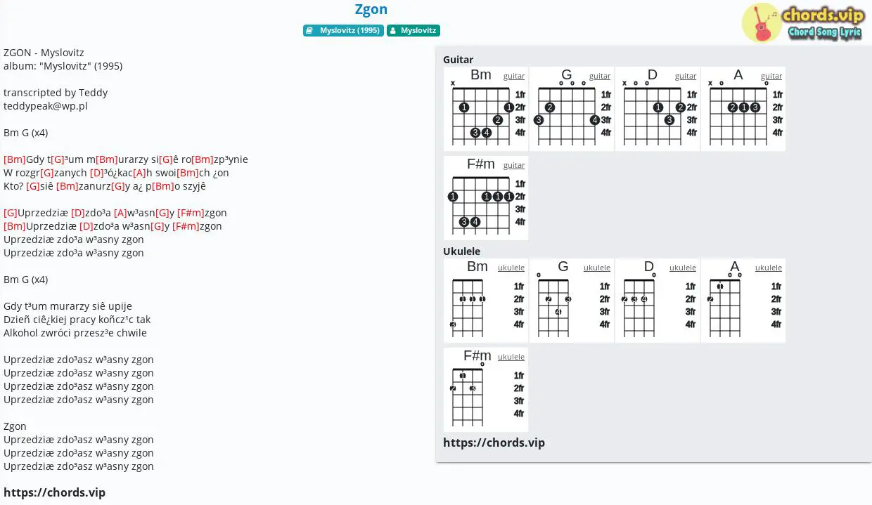 Chord Zgon Myslovitz Tab Song Lyric Sheet Guitar Ukulele Chords Vip