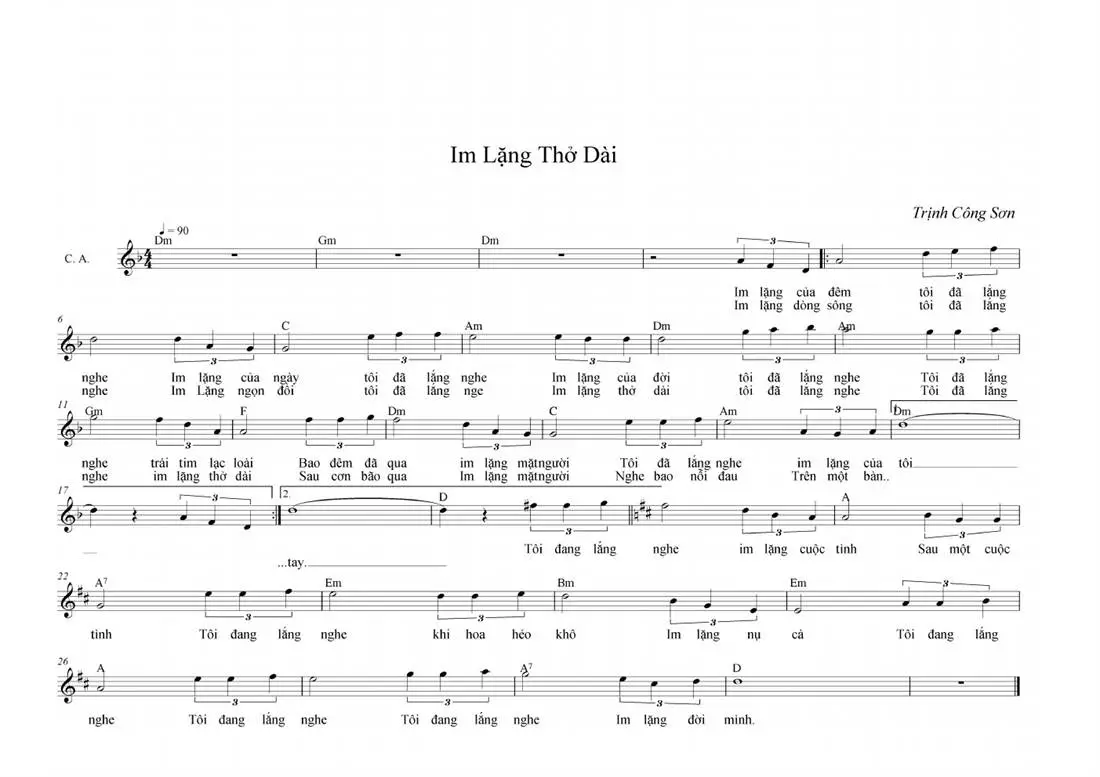 Sheet: Im lặng thở dài - Trịnh Công Sơn - song lyric, sheet | chords.vip