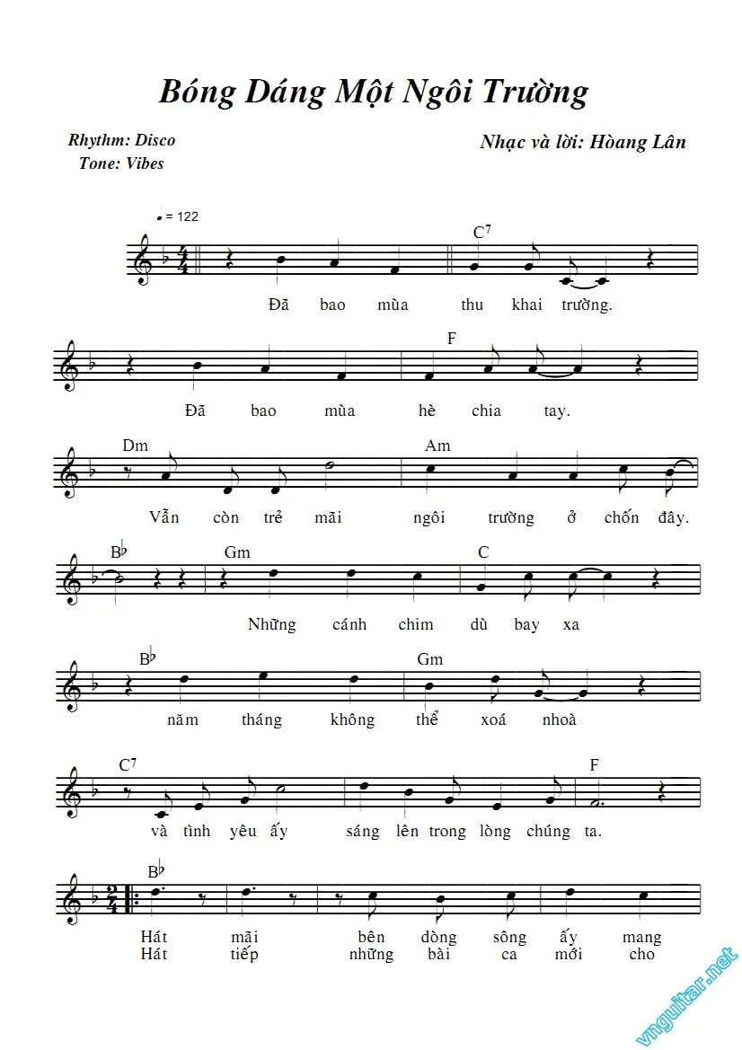 Sheet: Bóng dáng một ngôi trường - song lyric, sheet | chords.vip