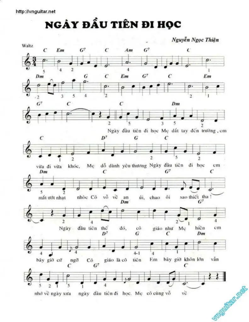 Sheet: Ngày đầu tiên đi học - song lyric, sheet | chords.vip